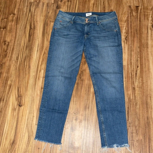 Hudson women’s jeans 30 crop ankle Collin blue distressed stretch pockets button - Picture 1 of 7